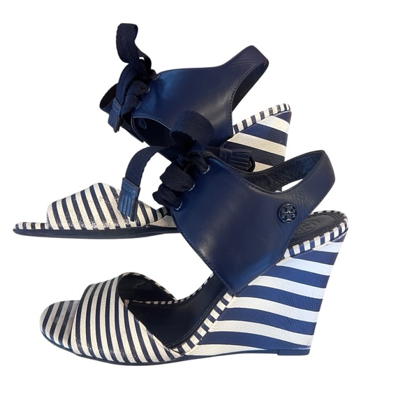 Tory Burch Maritime Stripe Wedge Sandals Women’s Size 7.5 - Picture 3 of 16